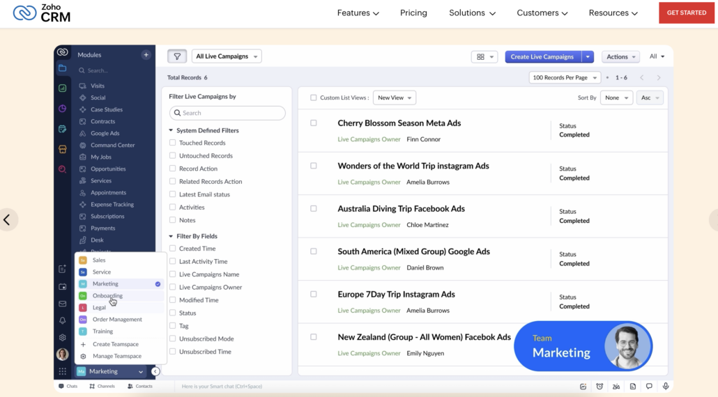 Zoho CRM example
